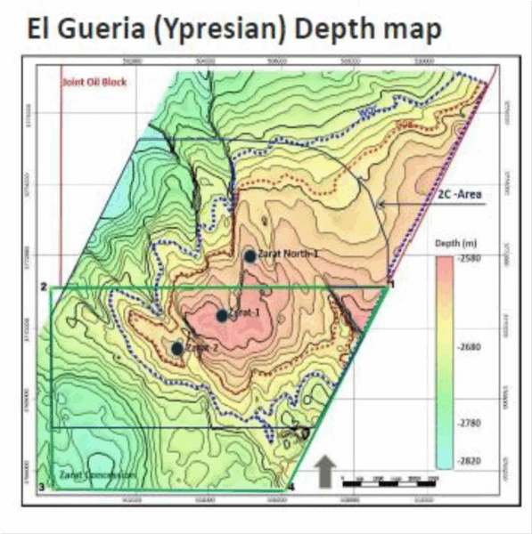 Carte de profondeur El Gueria (Yprésien)